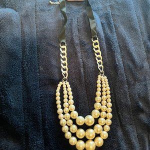 The Limited - Large Pearl Multi-Strand Necklace with Fabric Chain